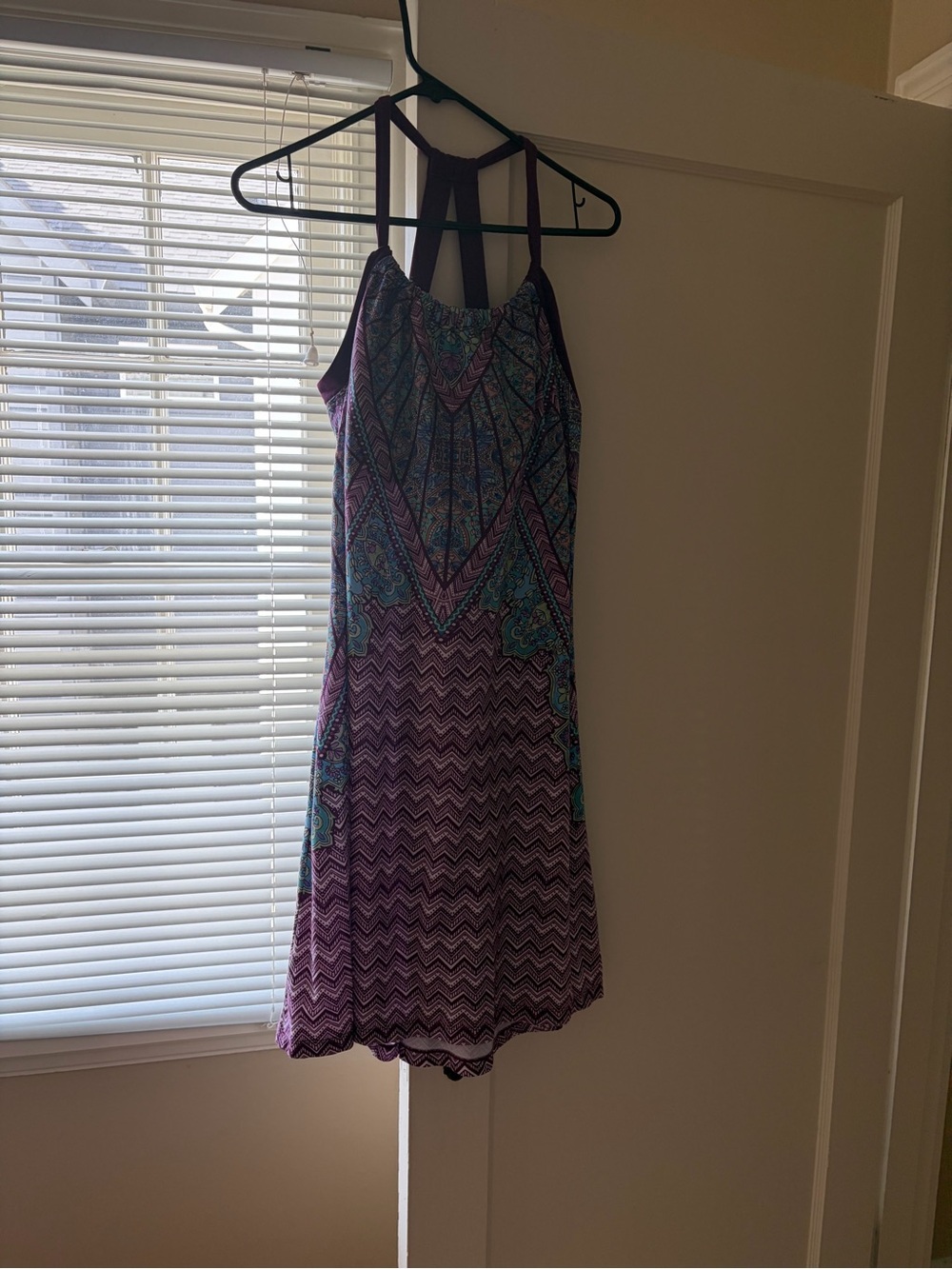 Prana Purple and Teal Printed Halter Mini Dress